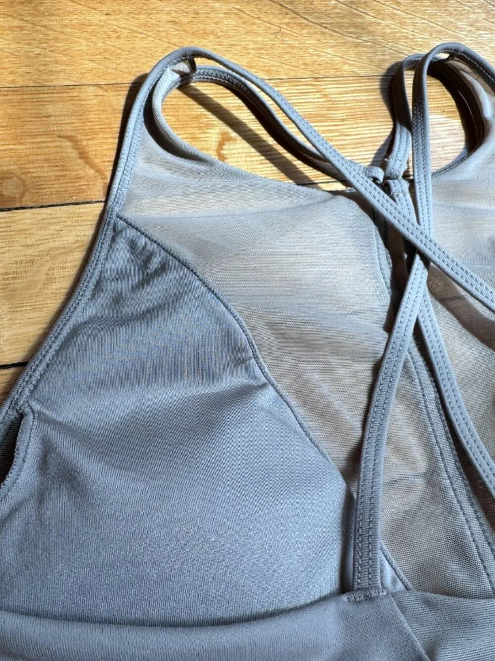 Alo Yoga Women's Empower High Neck Mesh Yoga Sports Bra In Gravel Neutral Small